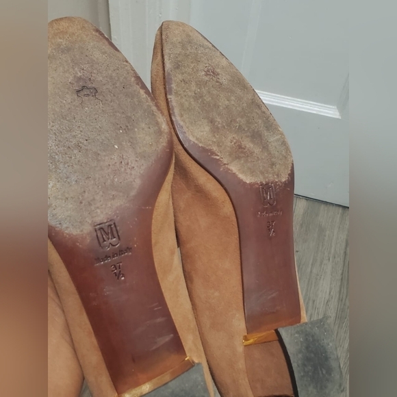 Bruno Magli Vintage Gold Heel Cognas Suede Shoe Sz 7 🌴 - Picture 9 of 13